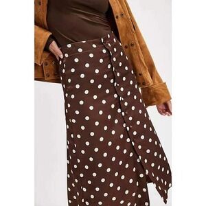 FREE PEOPLE Analise Printed Polka Dot Midi Skirt in Pinecone Combo Sz US 4 Satin
